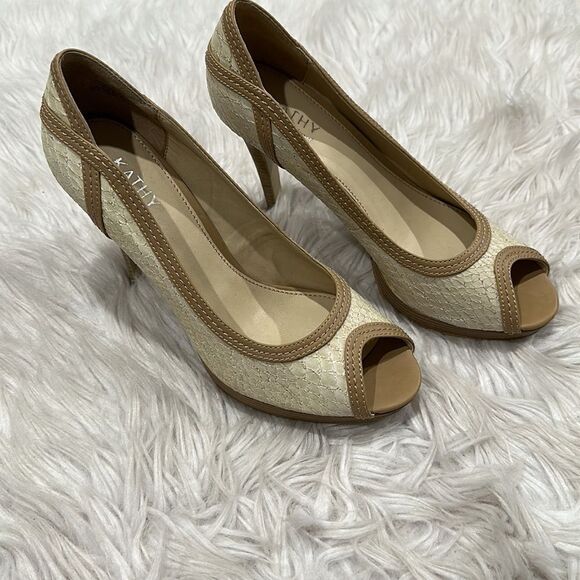 Kathy Van Zealand Dear Snakeskin Peep Toe Heels Sz 9 - Picture 9 of 16